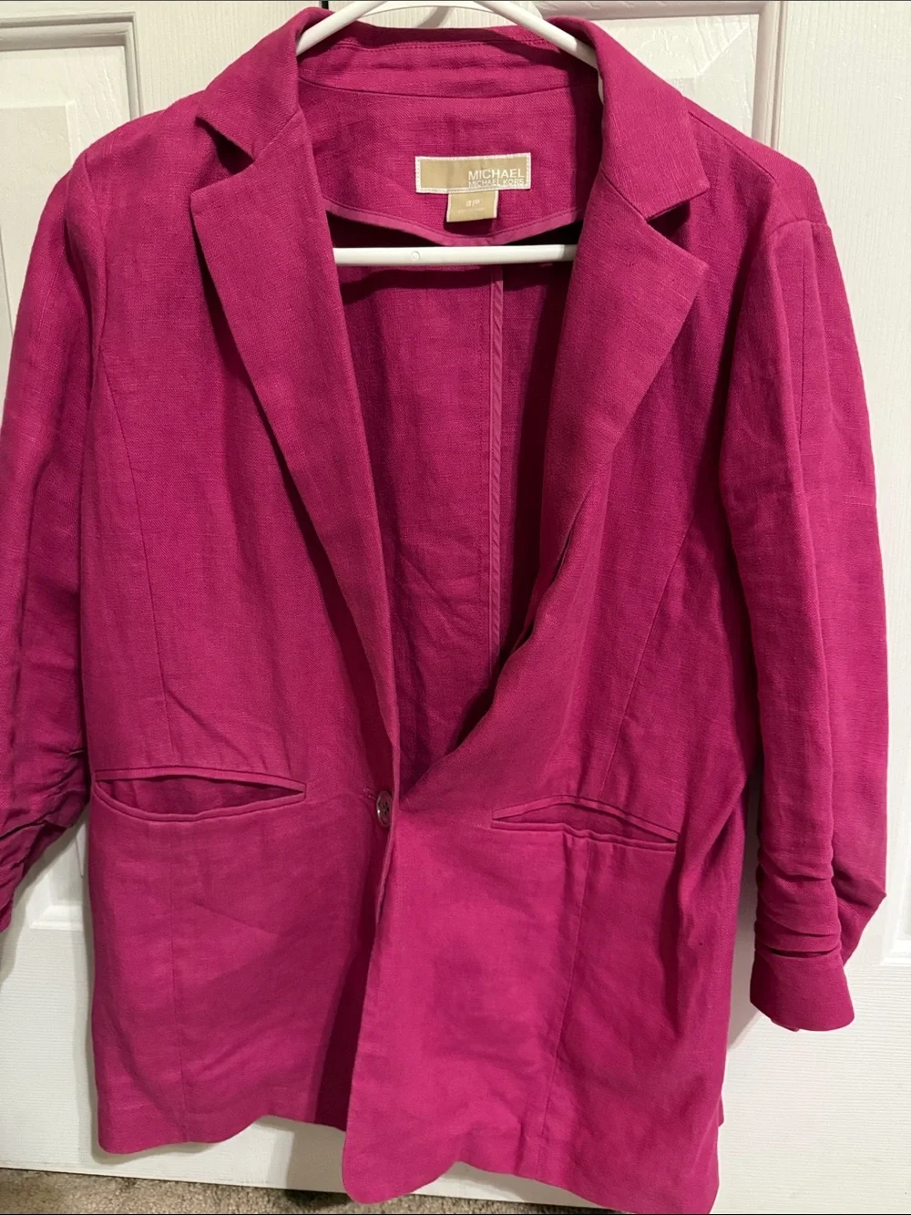 Michael Kors Women's Fuchsia Linen-Blend Single-Button Blazer size 8P